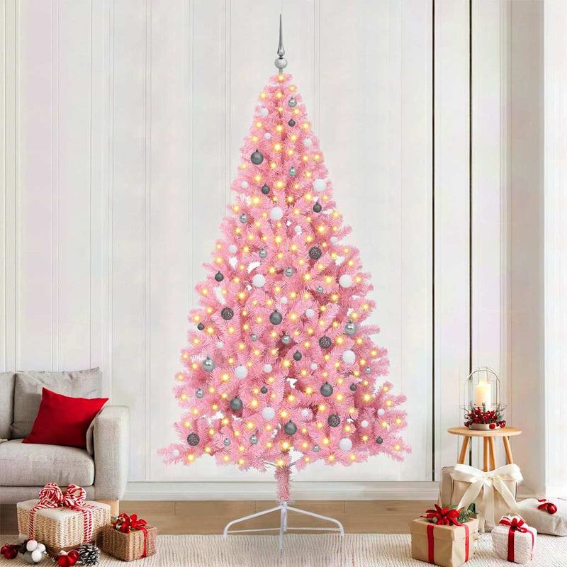 Load image into Gallery viewer, Vidaxl kunstmatig voorverlicht kerstboom met 300 led roze 240 cm pvc