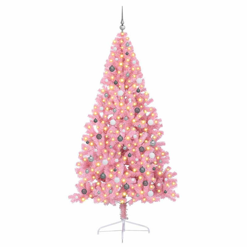 Load image into Gallery viewer, Vidaxl kunstmatig voorverlicht kerstboom met 300 led roze 240 cm pvc