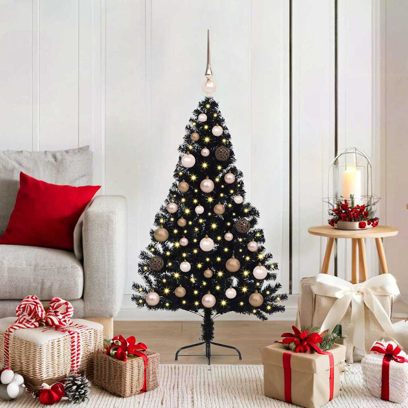 Load image into Gallery viewer, Vidaxl kunstmatig voorverlicht kerstboom met 150 led zwart 120 cm pvc