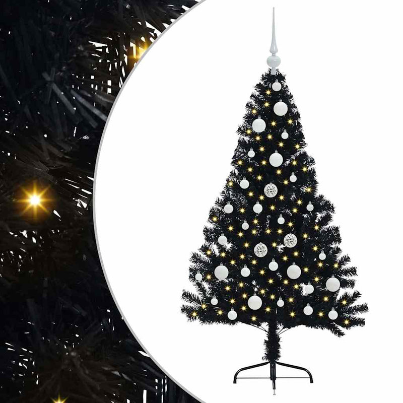 Load image into Gallery viewer, Vidaxl kunstmatig voorverlicht kerstboom met 150 led zwart 120 cm pvc