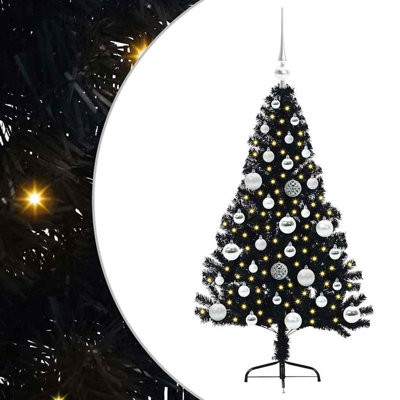 Load image into Gallery viewer, Vidaxl kunstmatig voorverlicht kerstboom met 150 led zwart 120 cm pvc