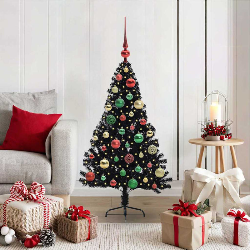 Load image into Gallery viewer, Vidaxl kunstmatig voorverlicht kerstboom met 150 led zwart 120 cm pvc