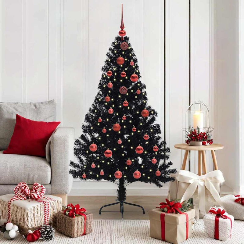 Load image into Gallery viewer, Vidaxl kunstmatig voorverlicht kerstboom met 150 led zwart 150 cm pvc