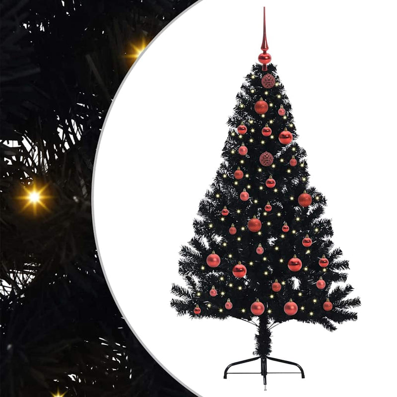 Load image into Gallery viewer, Vidaxl kunstmatig voorverlicht kerstboom met 150 led zwart 150 cm pvc