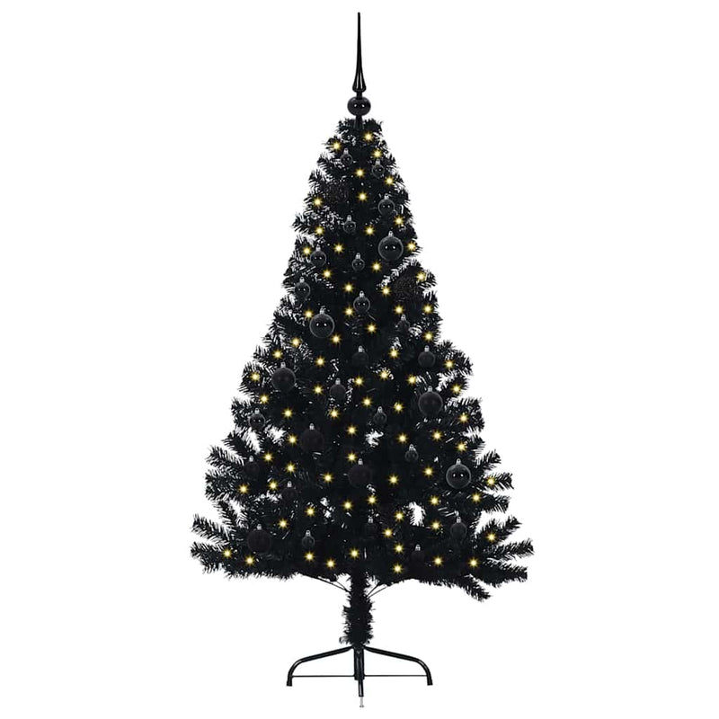 Load image into Gallery viewer, Vidaxl kunstmatig voorverlicht kerstboom met 150 led zwart 150 cm pvc