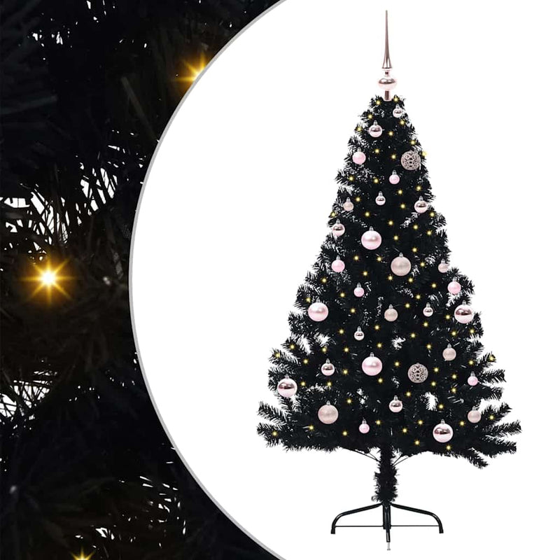 Load image into Gallery viewer, Vidaxl kunstmatig voorverlicht kerstboom met 150 led zwart 150 cm pvc