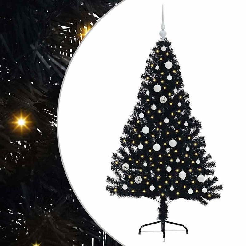 Load image into Gallery viewer, Vidaxl kunstmatig voorverlicht kerstboom met 150 led zwart 150 cm pvc