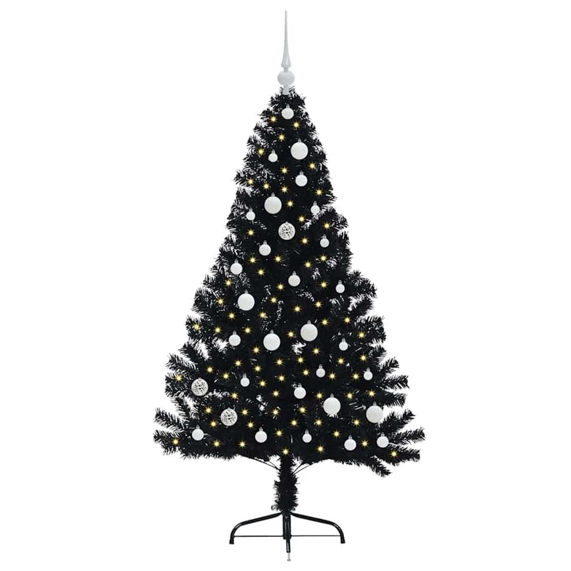 Load image into Gallery viewer, Vidaxl kunstmatig voorverlicht kerstboom met 150 led zwart 150 cm pvc