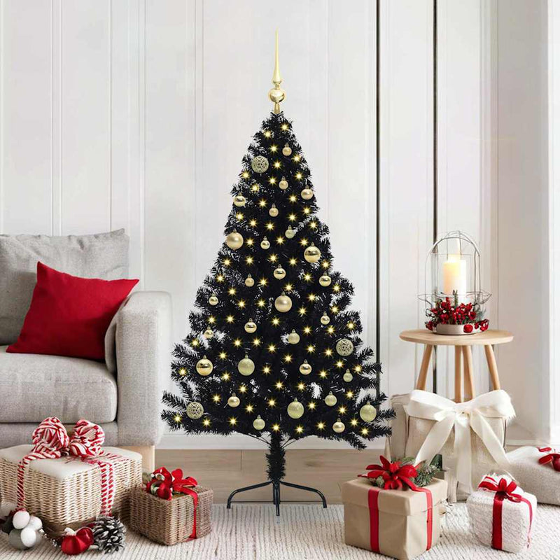 Load image into Gallery viewer, Vidaxl kunstmatig voorverlicht kerstboom met 150 led zwart 150 cm pvc