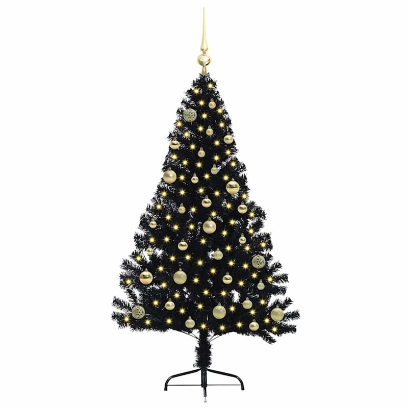 Load image into Gallery viewer, Vidaxl kunstmatig voorverlicht kerstboom met 150 led zwart 150 cm pvc