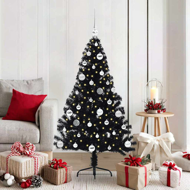 Load image into Gallery viewer, Vidaxl kunstmatig voorverlicht kerstboom met 150 led zwart 150 cm pvc