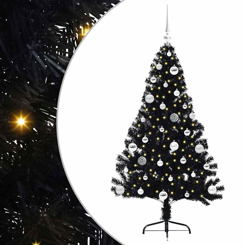 Load image into Gallery viewer, Vidaxl kunstmatig voorverlicht kerstboom met 150 led zwart 150 cm pvc