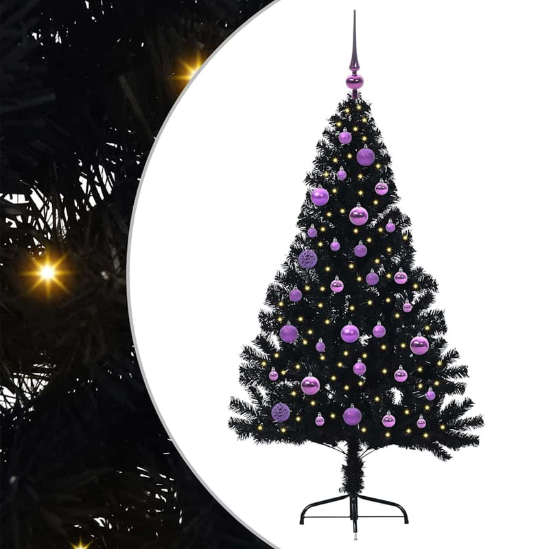 Load image into Gallery viewer, Vidaxl kunstmatig voorverlicht kerstboom met 150 led zwart 150 cm pvc