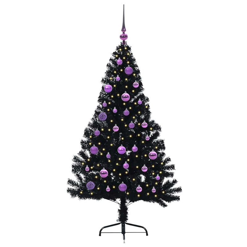 Load image into Gallery viewer, Vidaxl kunstmatig voorverlicht kerstboom met 150 led zwart 150 cm pvc