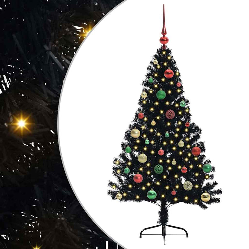 Load image into Gallery viewer, Vidaxl kunstmatig voorverlicht kerstboom met 150 led zwart 150 cm pvc