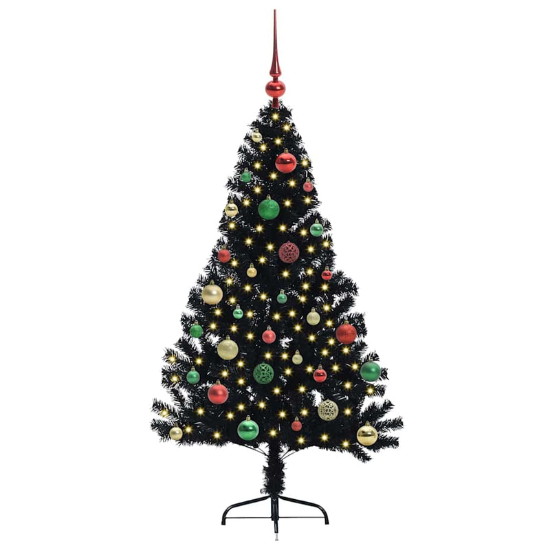 Load image into Gallery viewer, Vidaxl kunstmatig voorverlicht kerstboom met 150 led zwart 150 cm pvc