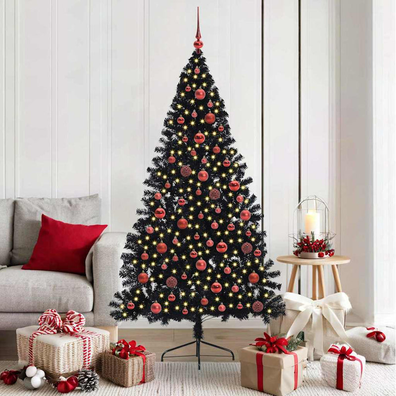 Load image into Gallery viewer, Vidaxl kunstmatig voorverlicht kerstboom met 300 led zwart 180 cm pvc