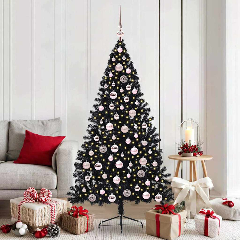 Load image into Gallery viewer, Vidaxl kunstmatig voorverlicht kerstboom met 300 led zwart 180 cm pvc