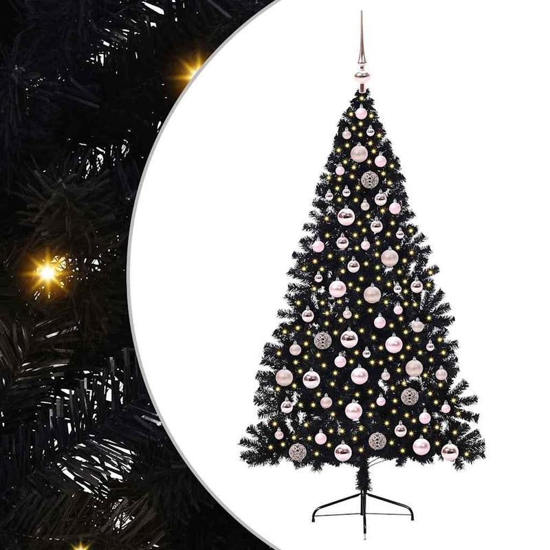 Load image into Gallery viewer, Vidaxl kunstmatig voorverlicht kerstboom met 300 led zwart 180 cm pvc