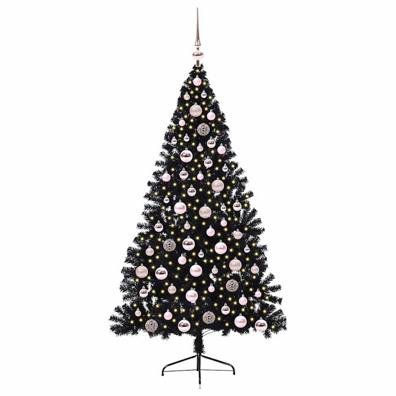 Load image into Gallery viewer, Vidaxl kunstmatig voorverlicht kerstboom met 300 led zwart 180 cm pvc