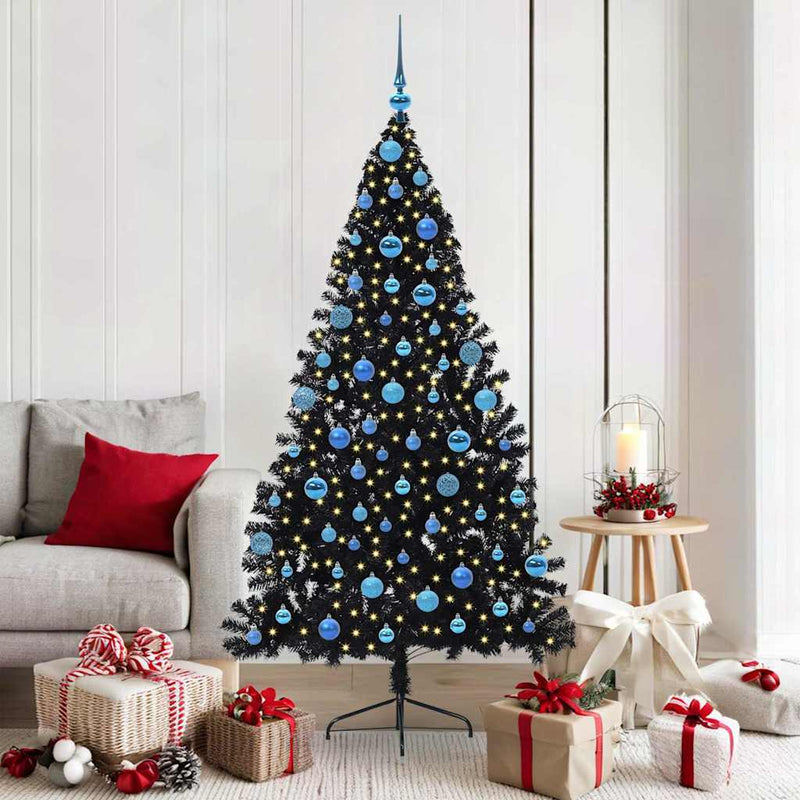 Load image into Gallery viewer, Vidaxl kunstmatig voorverlicht kerstboom met 300 led zwart 180 cm pvc