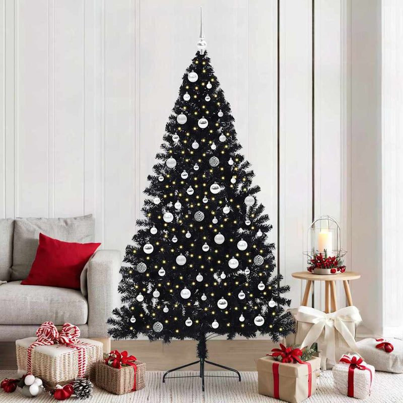 Load image into Gallery viewer, Vidaxl kunstmatig voorverlicht kerstboom met 300 led zwart 210 cm pvc