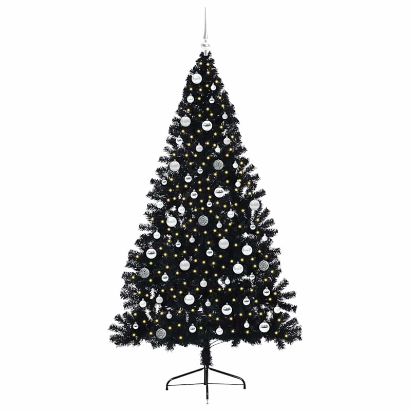 Load image into Gallery viewer, Vidaxl kunstmatig voorverlicht kerstboom met 300 led zwart 210 cm pvc
