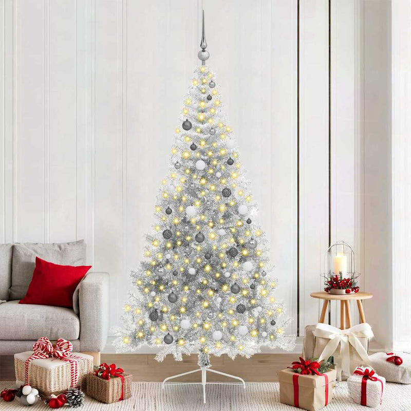 Load image into Gallery viewer, Vidaxl kunstmatig voorverlicht kerstboom met 300 led zilver 210 cm pet