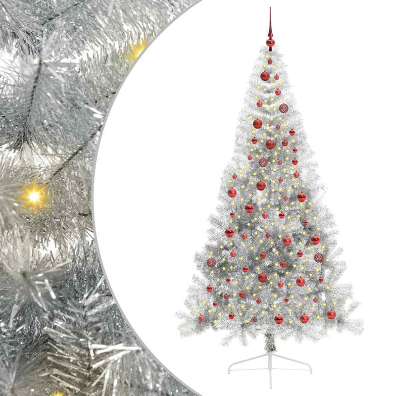 Load image into Gallery viewer, Vidaxl kunstmatig voorverlicht kerstboom met 300 led zilver 210 cm pet
