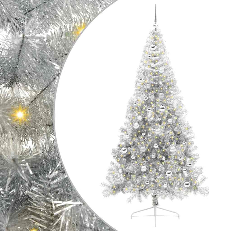 Load image into Gallery viewer, Vidaxl kunstmatig voorverlicht kerstboom met 300 led zilver 210 cm pet