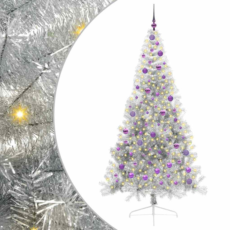 Load image into Gallery viewer, Vidaxl kunstmatig voorverlicht kerstboom met 300 led zilver 210 cm pet