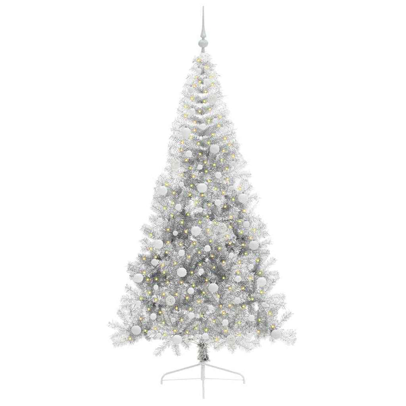 Load image into Gallery viewer, Vidaxl kunstmatig voorverlicht kerstboom met 300 led zilver 240 cm pet