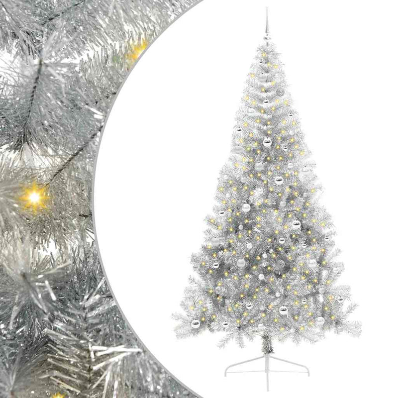 Load image into Gallery viewer, Vidaxl kunstmatig voorverlicht kerstboom met 300 led zilver 240 cm pet