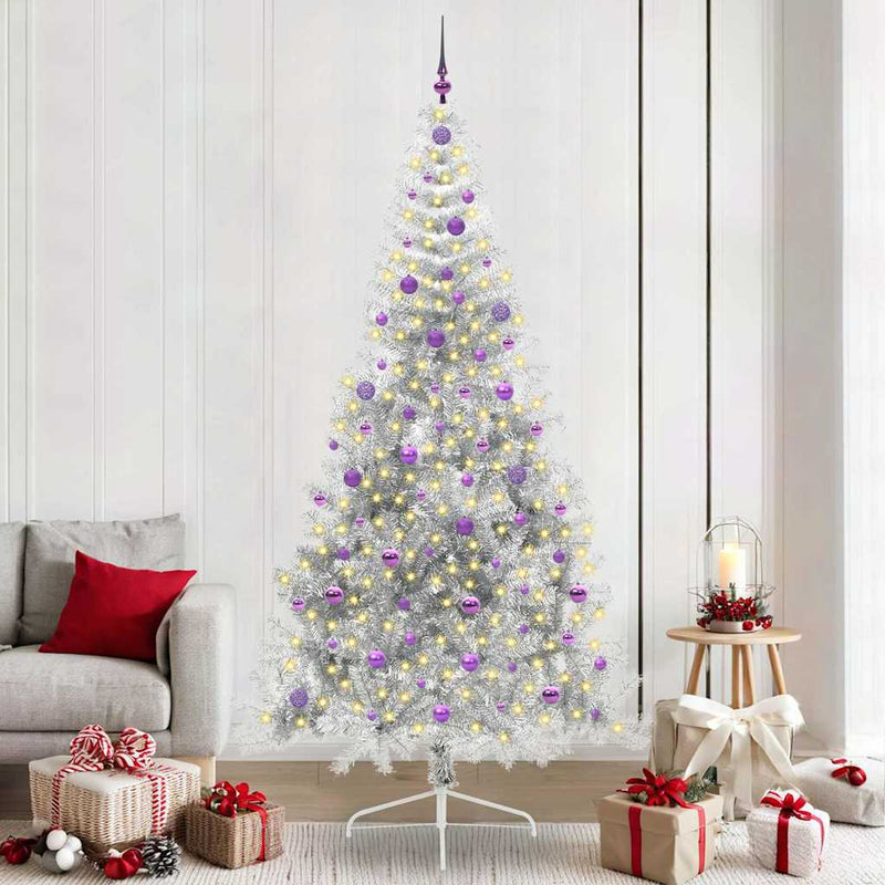 Load image into Gallery viewer, Vidaxl kunstmatig voorverlicht kerstboom met 300 led zilver 240 cm pet
