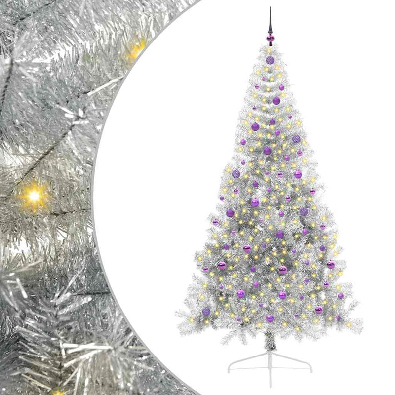 Load image into Gallery viewer, Vidaxl kunstmatig voorverlicht kerstboom met 300 led zilver 240 cm pet