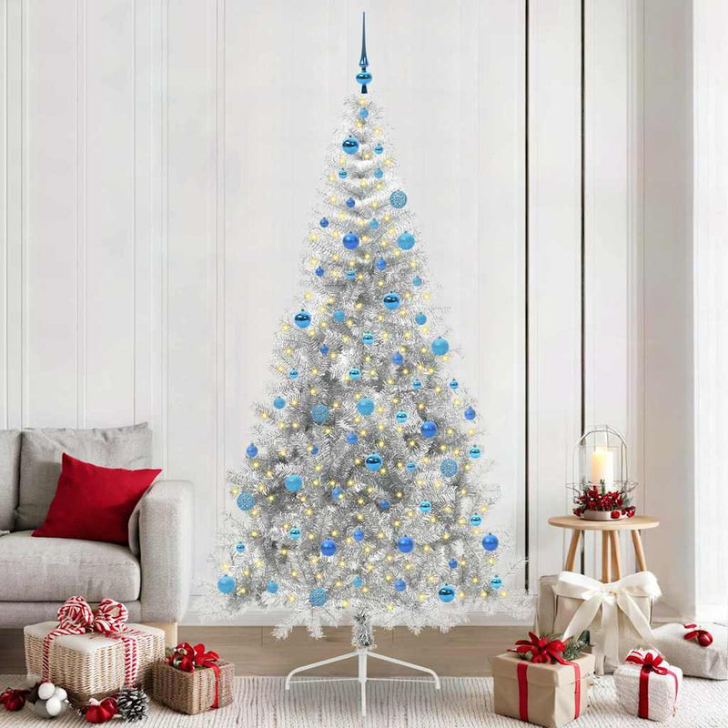 Load image into Gallery viewer, Vidaxl kunstmatig voorverlicht kerstboom met 300 led zilver 240 cm pet