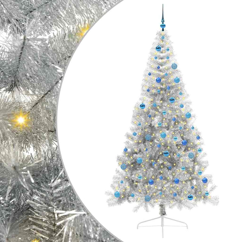 Load image into Gallery viewer, Vidaxl kunstmatig voorverlicht kerstboom met 300 led zilver 240 cm pet