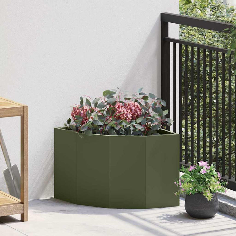 Load image into Gallery viewer, Vidaxl hoek plantbak olijfgroen 45 x 45 x 35 cm staal