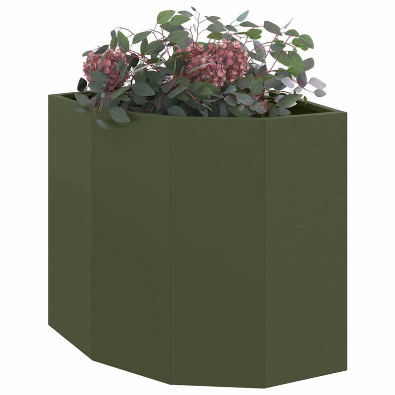 Load image into Gallery viewer, Vidaxl hoek plantbak olijfgroen 45 x 45 x 50 cm staal