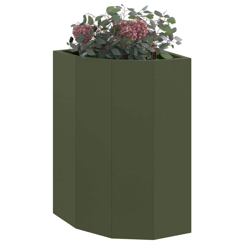 Load image into Gallery viewer, Vidaxl hoek plantbak olijfgroen 30 x 30 x 50 cm staal