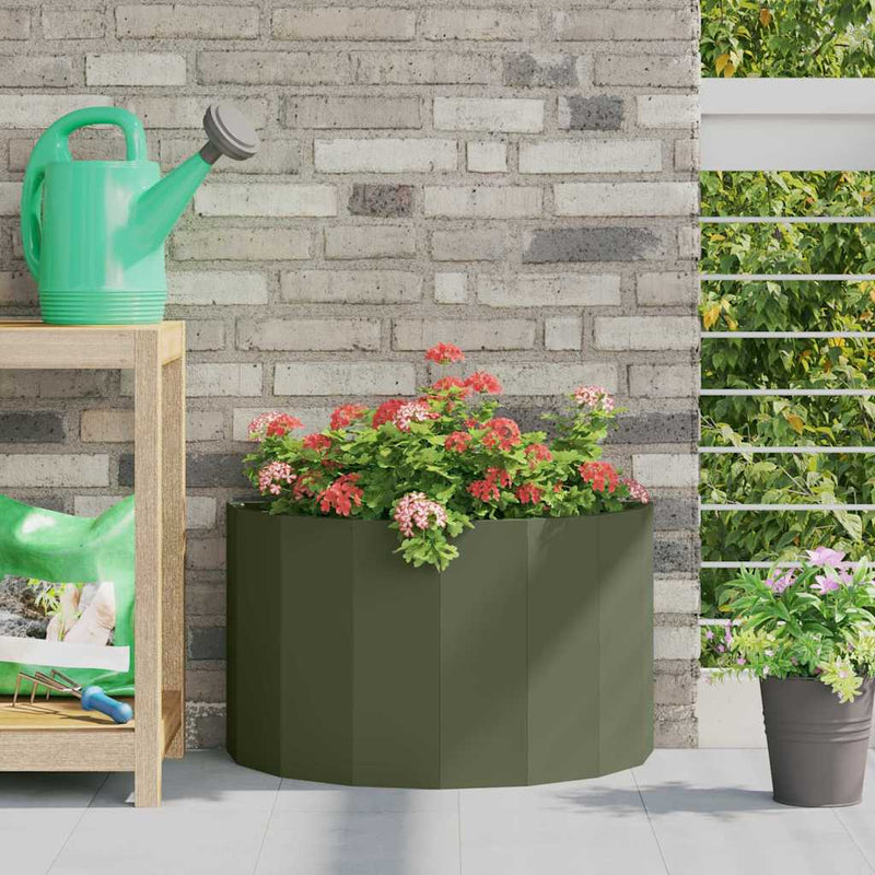 Load image into Gallery viewer, Vidaxl plantenbak olijf groen 60 x 30 x 35 cm staal