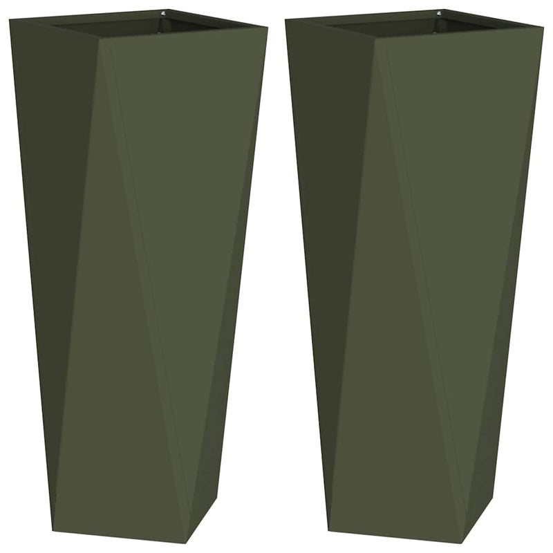 Load image into Gallery viewer, Vidaxl plantenbak 2 pcs olijf groen 30 x 30 x 75 cm staal