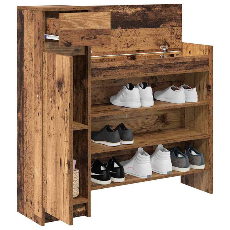 Load image into Gallery viewer, Vidaxl schoenenkast met lade oudhout 100,5 x 28 x 100 cm bewerkt hout