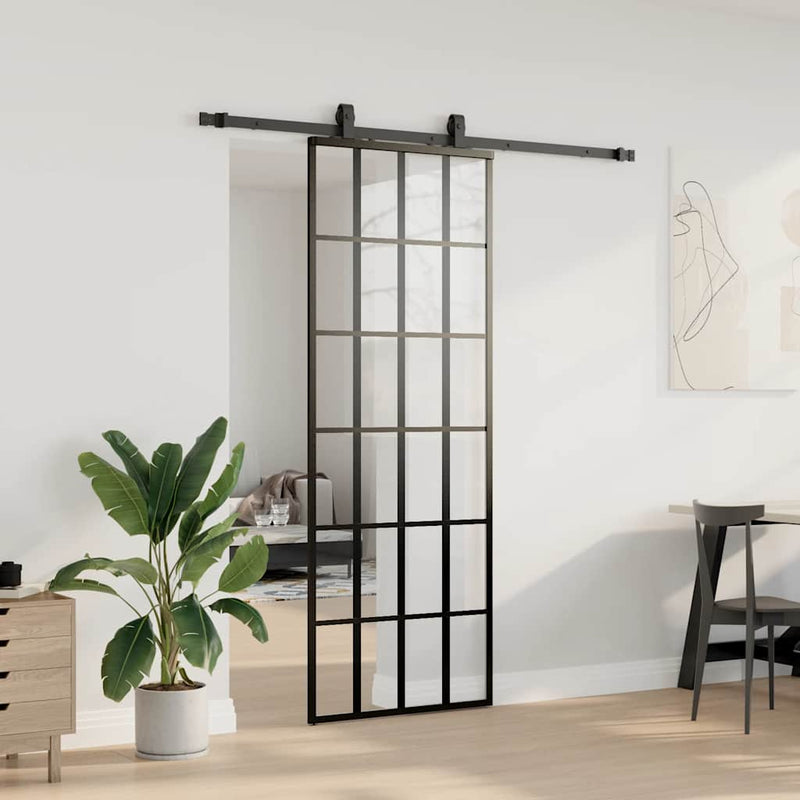 Load image into Gallery viewer, Vidaxl schuifdeur met beslagset 76x205 cm esg glas zwart