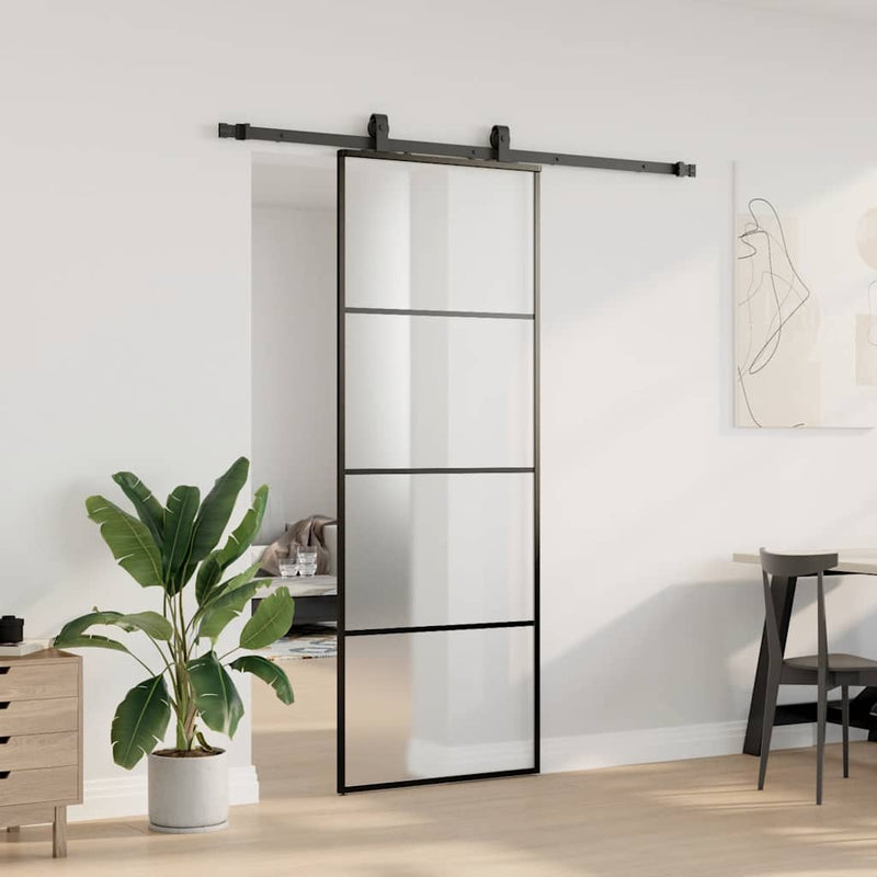 Load image into Gallery viewer, Vidaxl schuifdeur met beslagset 76x205 cm esg glas zwart