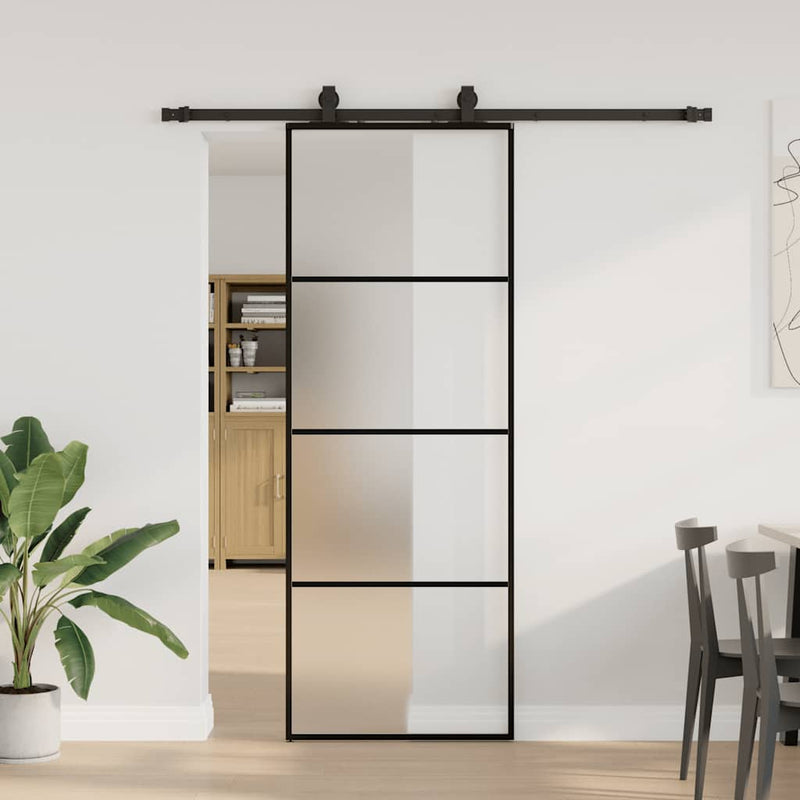 Load image into Gallery viewer, Vidaxl schuifdeur met beslagset 76x205 cm esg glas zwart