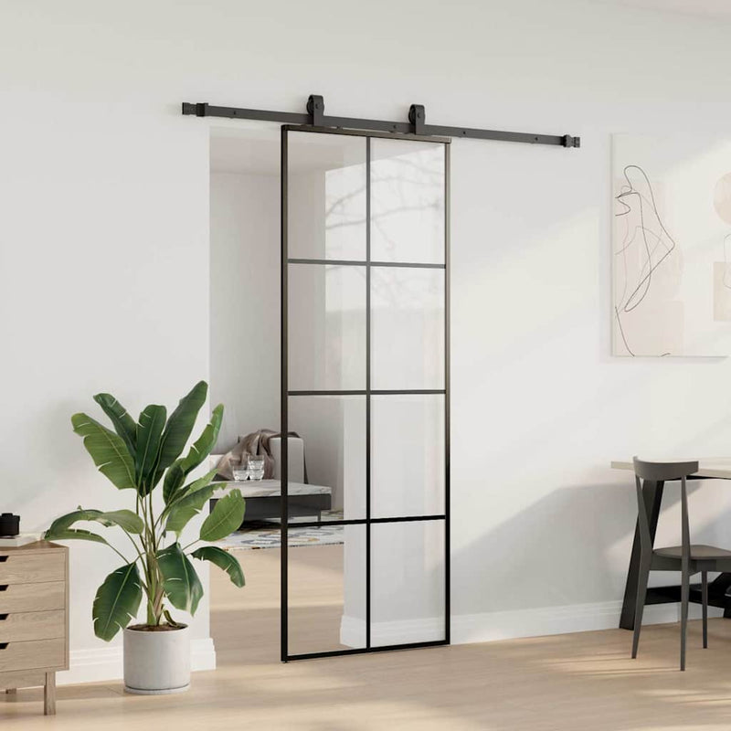 Load image into Gallery viewer, Vidaxl schuifdeur met beslagset 76x205 cm esg glas zwart