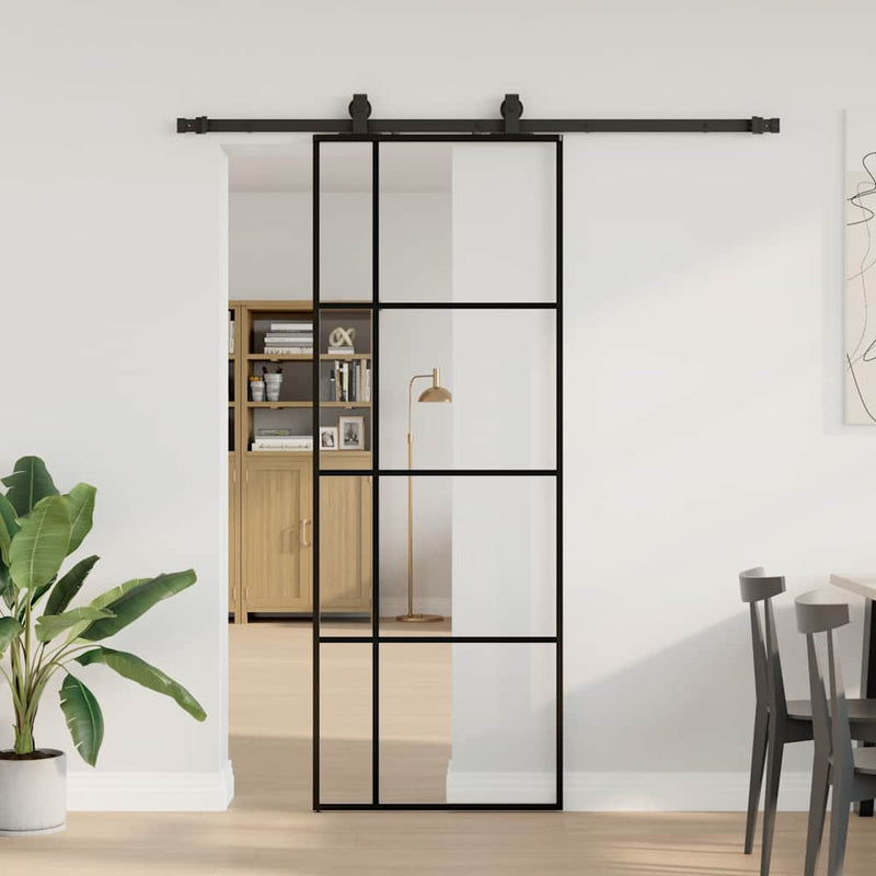 Load image into Gallery viewer, Vidaxl schuifdeur met beslagset 76x205 cm esg glas zwart
