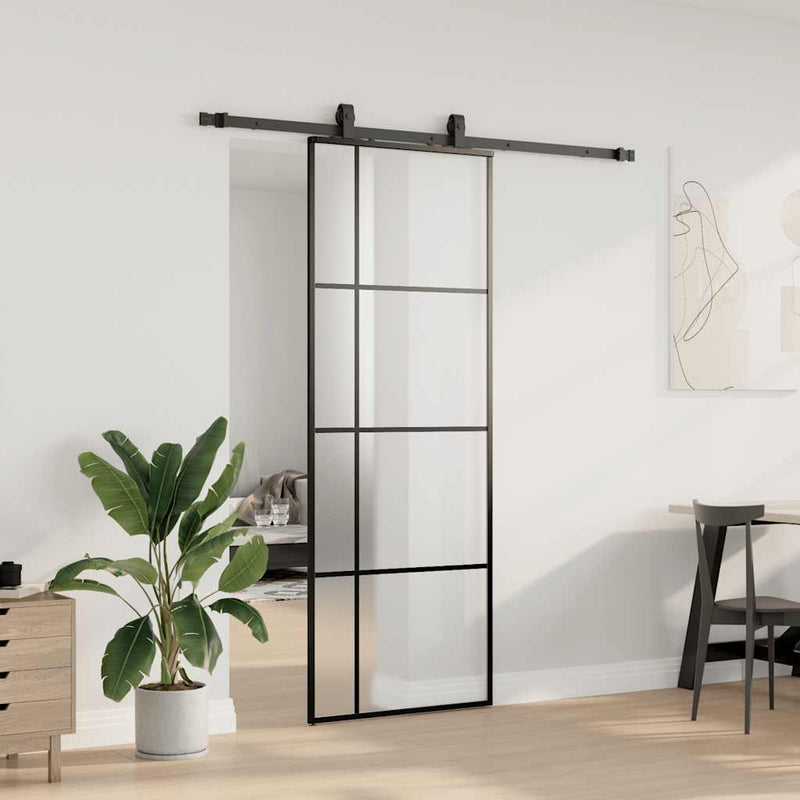 Load image into Gallery viewer, Vidaxl schuifdeur met beslagset 76x205 cm esg glas zwart