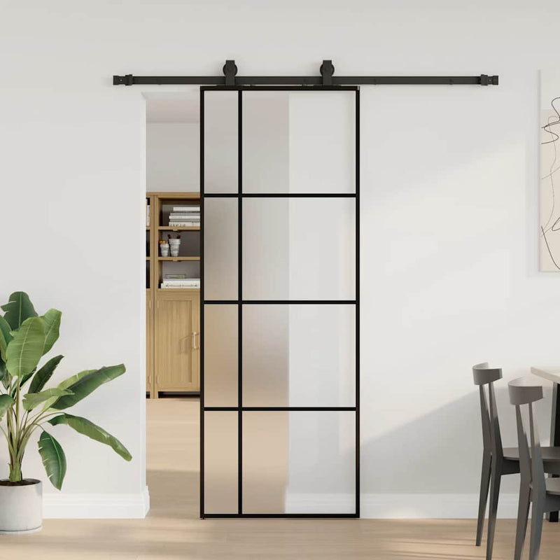 Load image into Gallery viewer, Vidaxl schuifdeur met beslagset 76x205 cm esg glas zwart